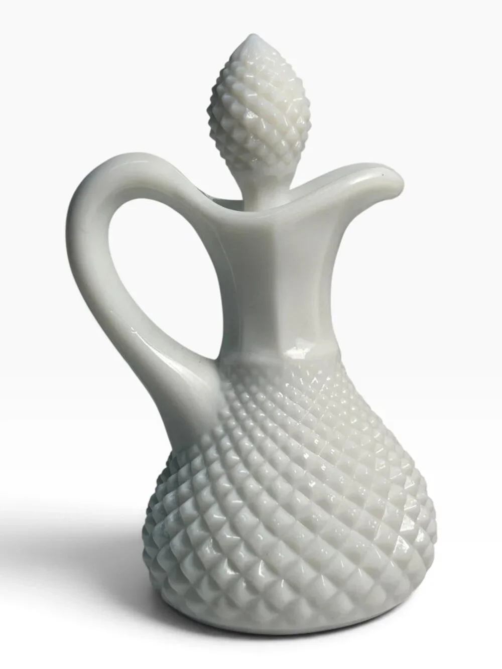Vintage Antique White Milk Glass Lidded Pitcher Creamer Hobnail Rough Pontil 4.5